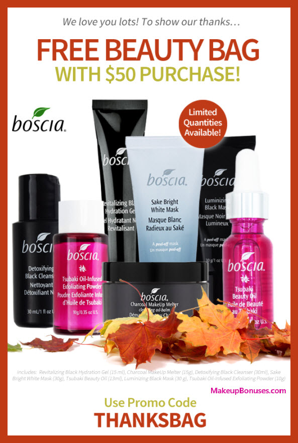 Receive a free 7-pc gift with your $50 Boscia purchase