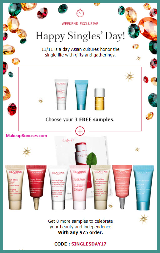 Receive a free 11-pc gift with your $75 Clarins purchase