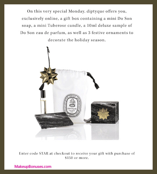 Receive a free 6-pc gift with your $150 Diptyque purchase
