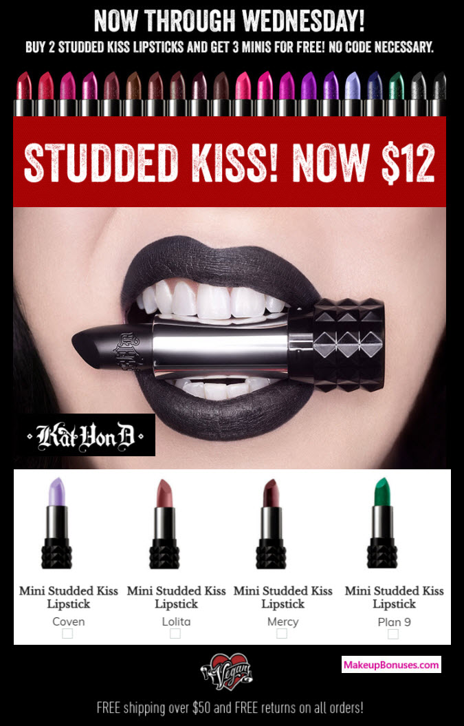 Receive your choice of 3-pc gift with your 2 Studded Kiss Lipsticks purchase