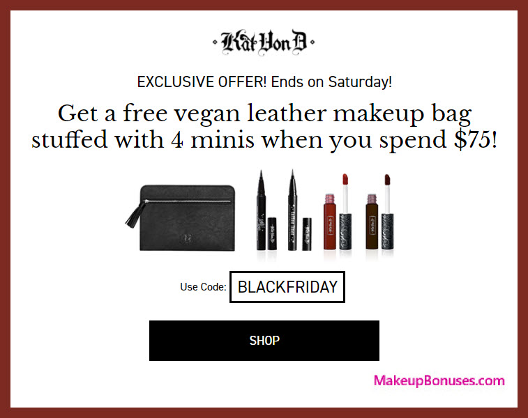 Receive a free 5-pc gift with your $75 Kat Von D Beauty purchase