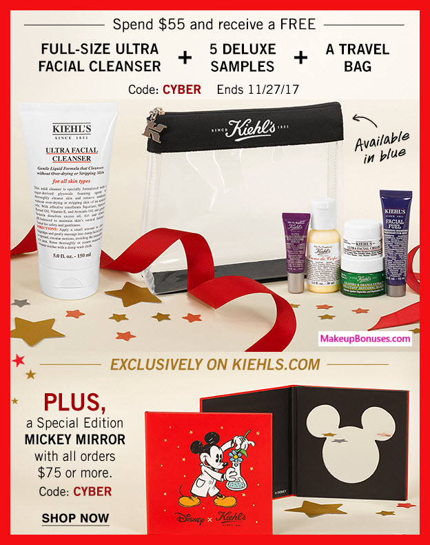 Receive a free 7-pc gift with your $55 Kiehl's purchase