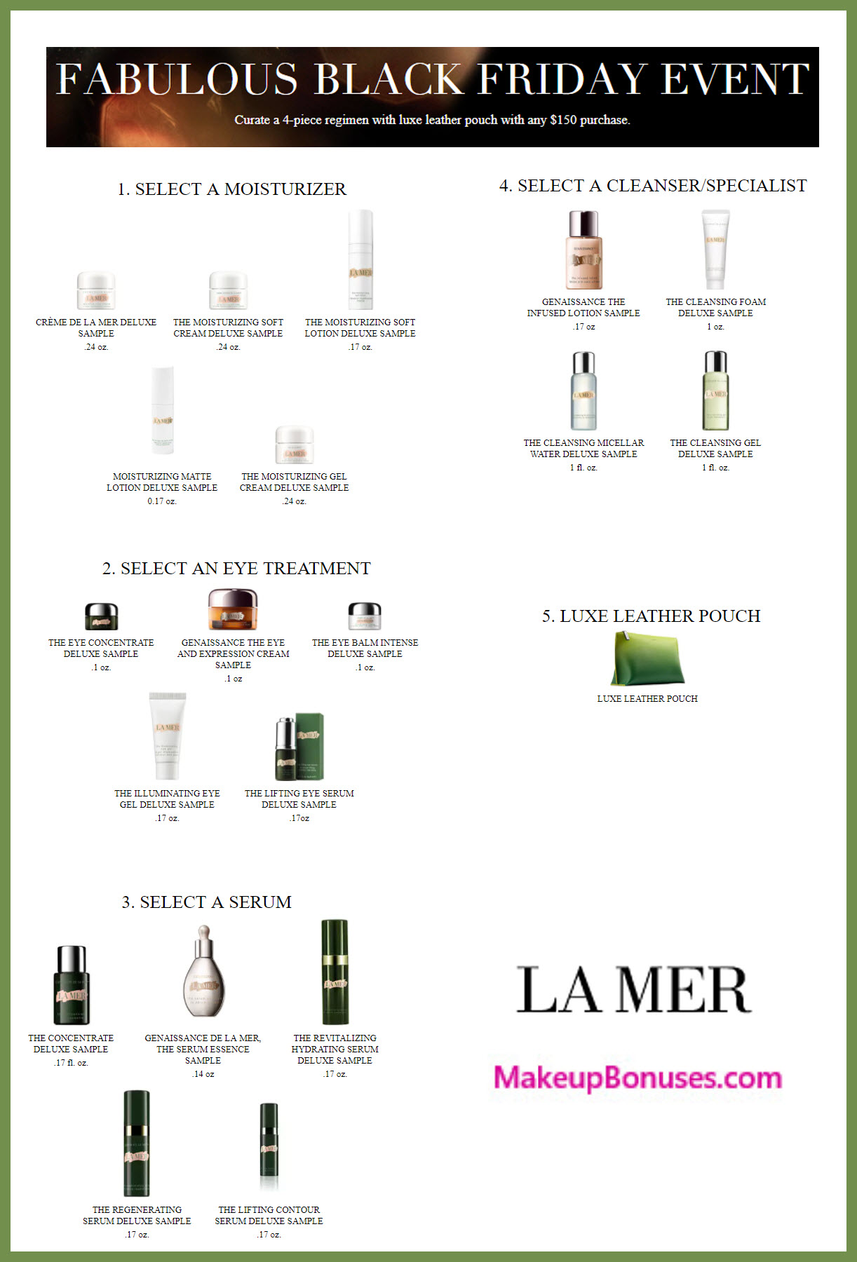 Receive your choice of 5-pc gift with your $150 La Mer purchase