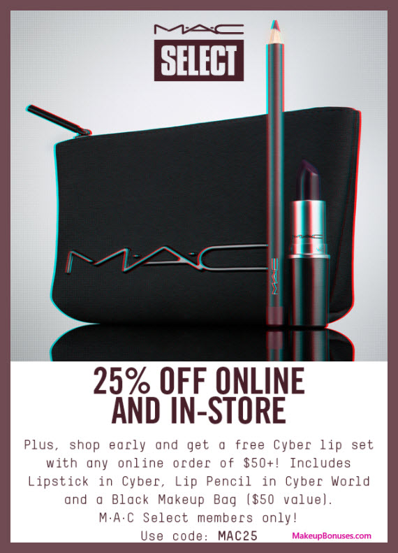 Receive a free 3-pc gift with your $50 MAC Cosmetics purchase