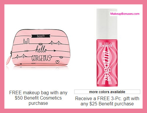 Receive a free 3-pc gift with your $25 Benefit Cosmetics purchase