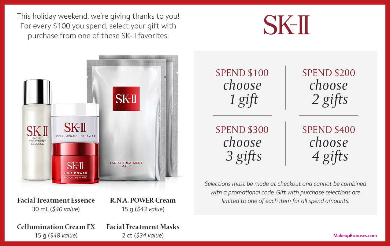 Receive your choice of 4-pc gift with your $400 SK-II purchase