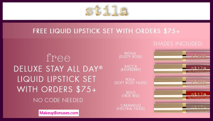 Receive a free 5-pc gift with your $75 Stila purchase