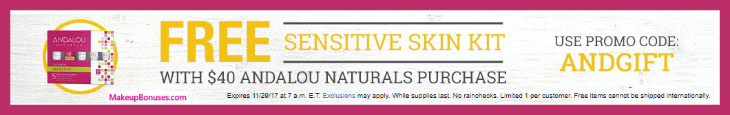 Receive a free 5-pc gift with your $40 Andalou Naturals purchase