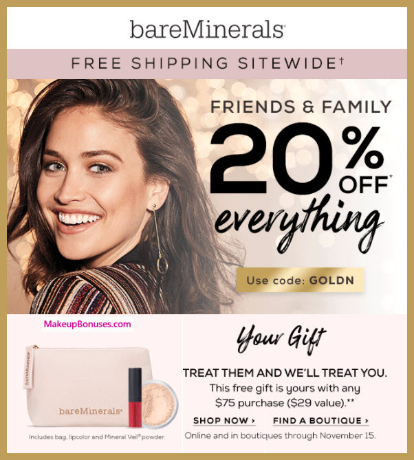 Receive a free 3-pc gift with your $75 bareMinerals purchase