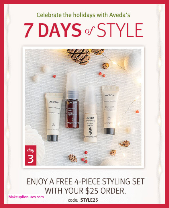 Receive a free 4-pc gift with your $25 Aveda purchase