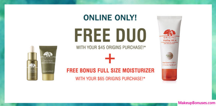 Receive a free 3-pc gift with $65 Origins purchase