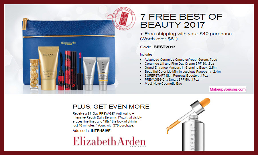 Receive a free 7-pc gift with $40 Elizabeth Arden purchase