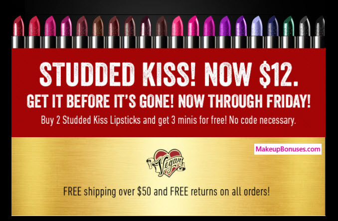 Receive a free 3-pc gift with your 2 Studded Kiss Lipsticks purchase