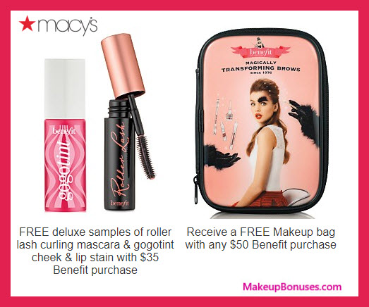 Receive a free 3-pc gift with $50 Benefit Cosmetics purchase