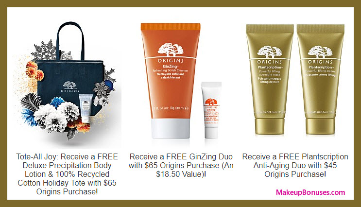 Receive a free 6-pc gift with your $65 Origins purchase