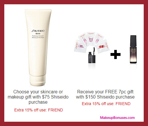 Receive a free 8-pc gift with your $150 Shiseido purchase