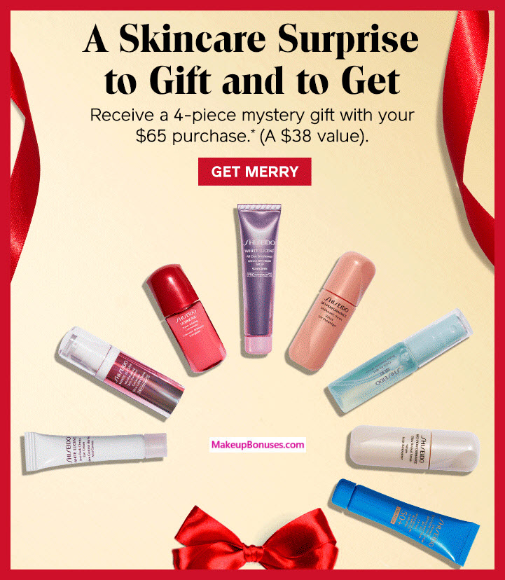 Receive a free 4-pc gift with your $65 Shiseido purchase