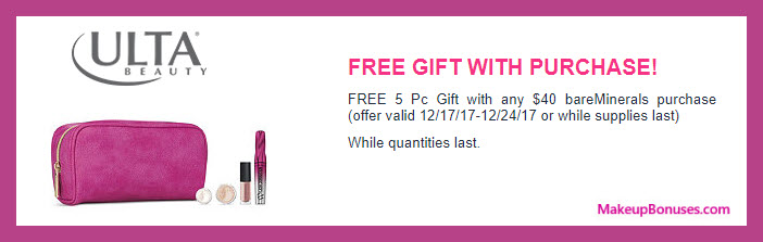 Receive a free 5-pc gift with your $40 bareMinerals purchase