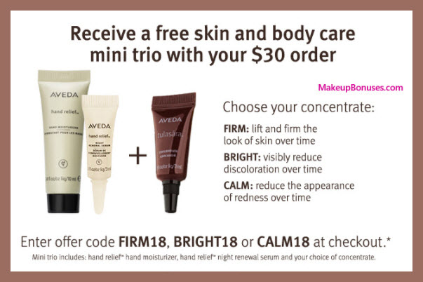 Receive your choice of 3-pc gift with $30 Aveda purchase