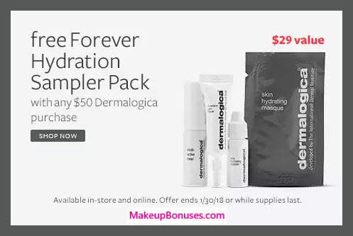 Receive a free 4-pc gift with $50 Dermalogica purchase
