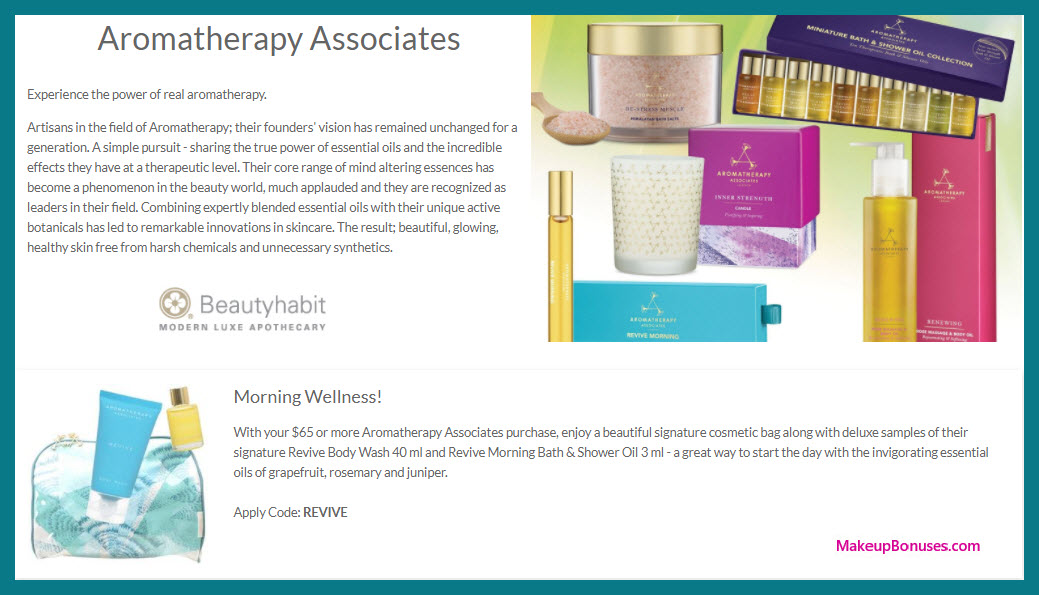 Receive a free 3-pc gift with $65 Aromatherapy Associates purchase