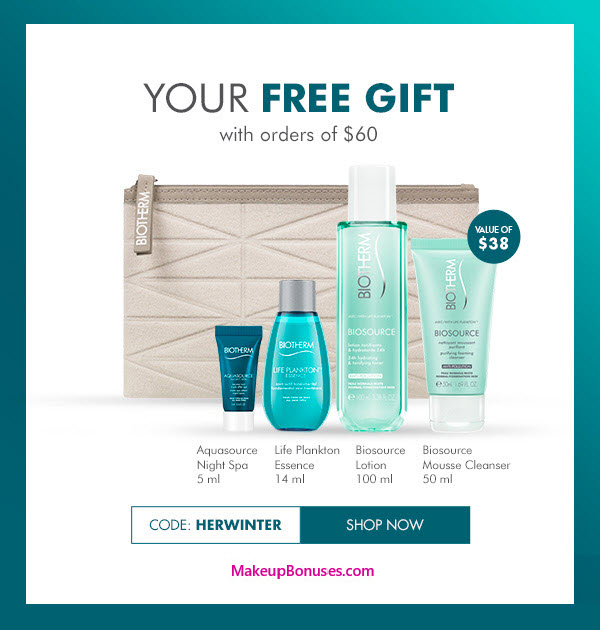 Receive a free 5-pc gift with $60 Biotherm purchase