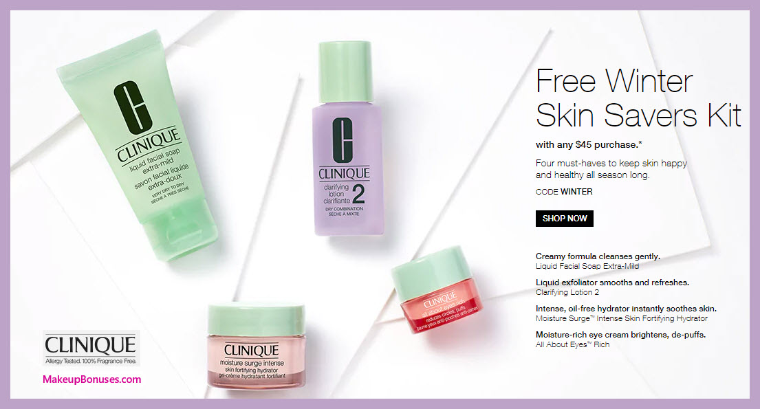Receive a free 4-pc gift with $45 Clinique purchase