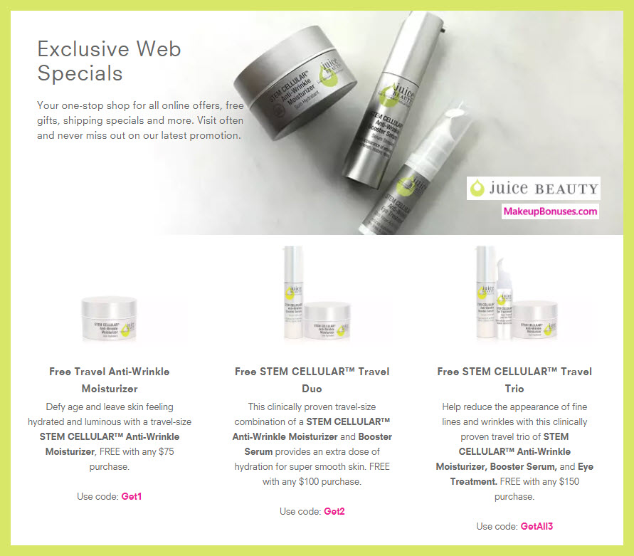 Receive a free 3-pc gift with $150 Juice Beauty purchase