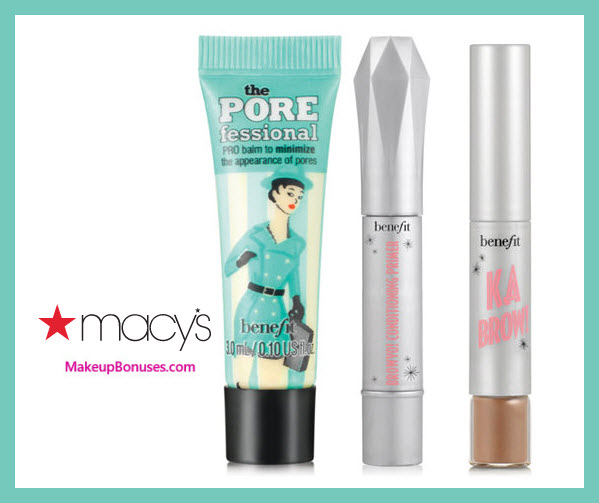 Receive a free 3-pc gift with $45 Benefit Cosmetics purchase