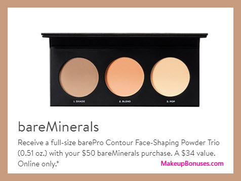 Receive a free 3-pc gift with $50 bareMinerals purchase