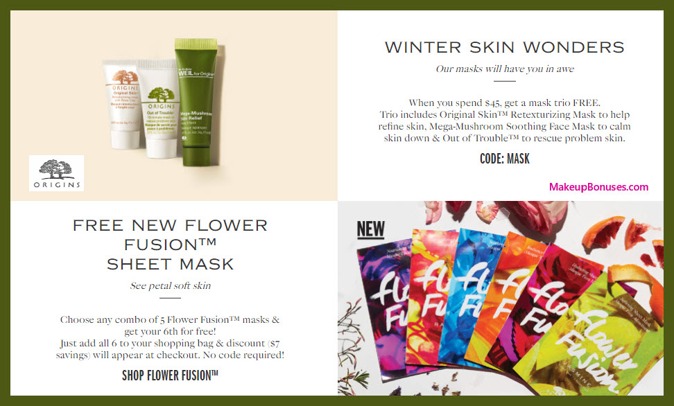 Receive a free 3-pc gift with $45 Origins purchase