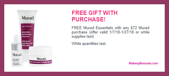 Receive a free 3-pc gift with $72 Murad purchase