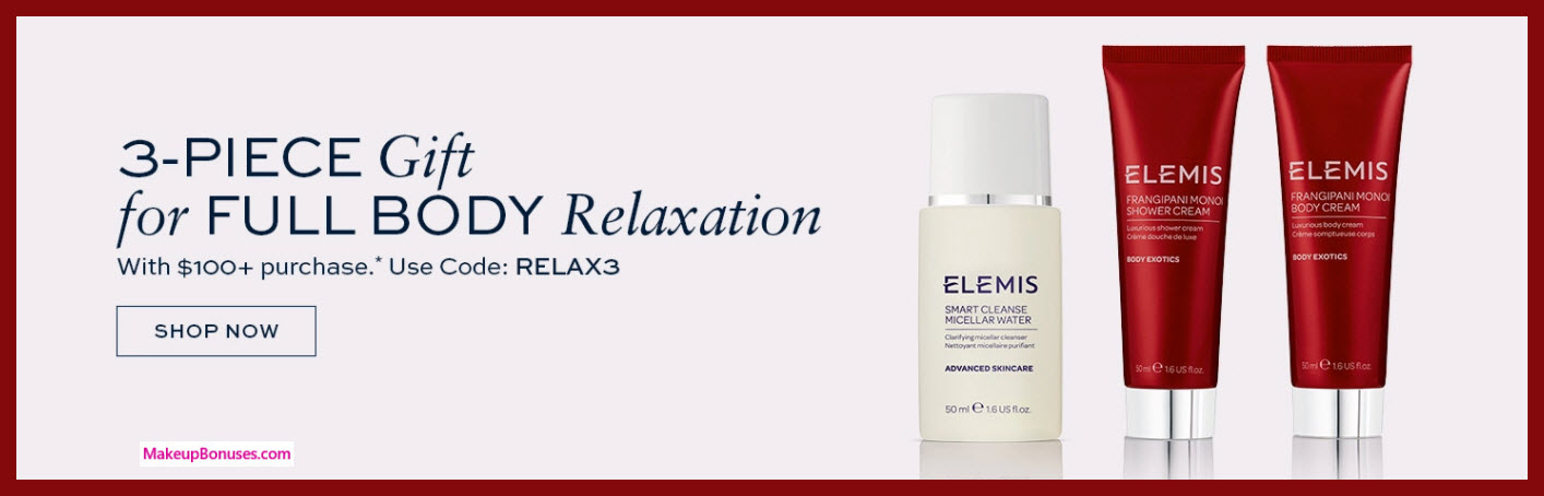 Receive a free 3-pc gift with $100 Elemis purchase