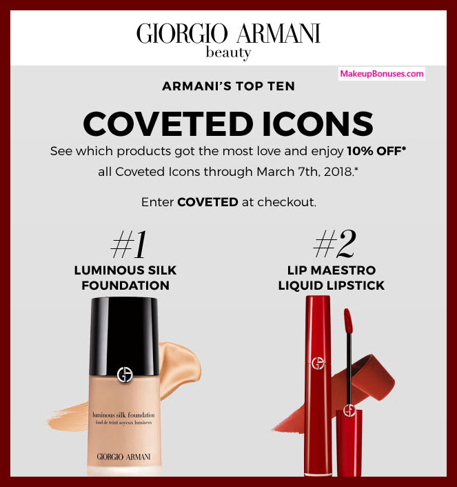 Giorgio Armani Discount on Most Coveted Products - MakeupBonuses.com