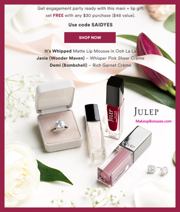 Receive a free 3-pc gift with $30 Julep purchase