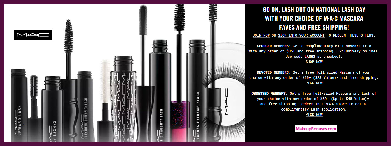 Receive a free 3-pc gift with $35 MAC Cosmetics purchase