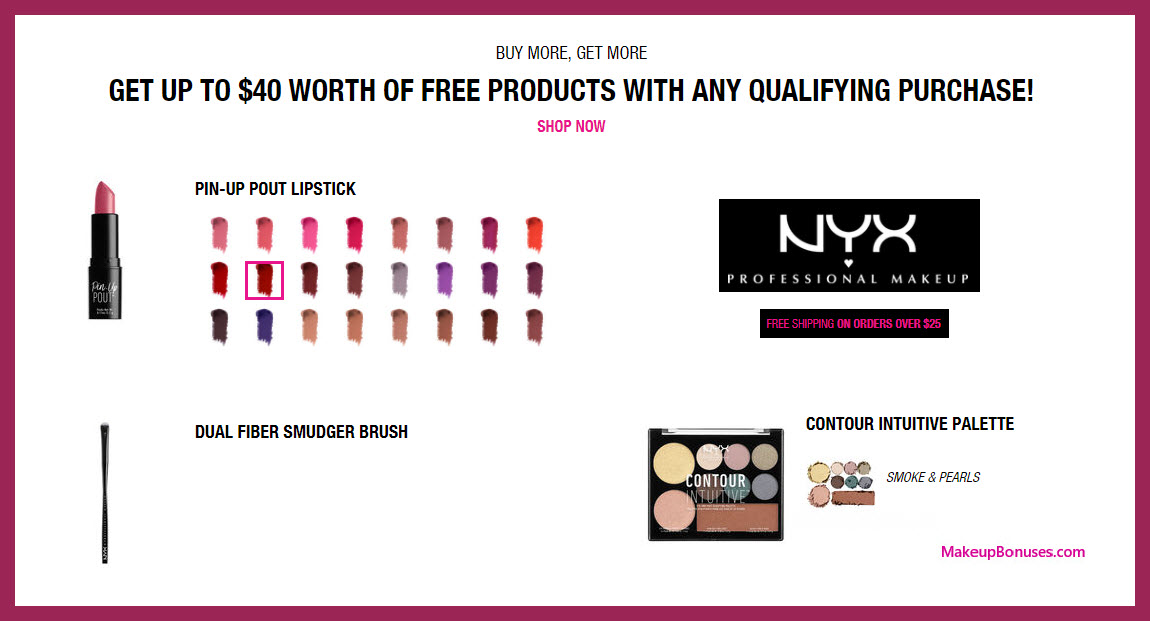 Receive a free 3-pc gift with $65 NYX Cosmetics purchase
