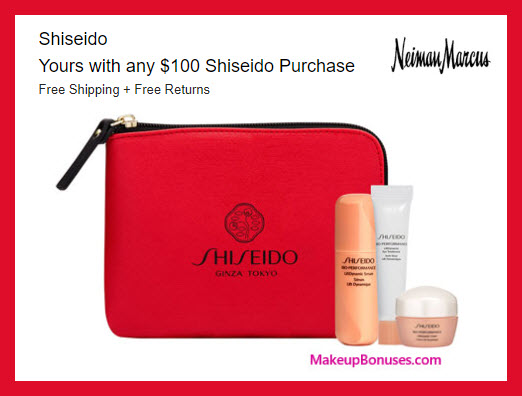 Receive a free 3-pc gift with $100 Shiseido purchase
