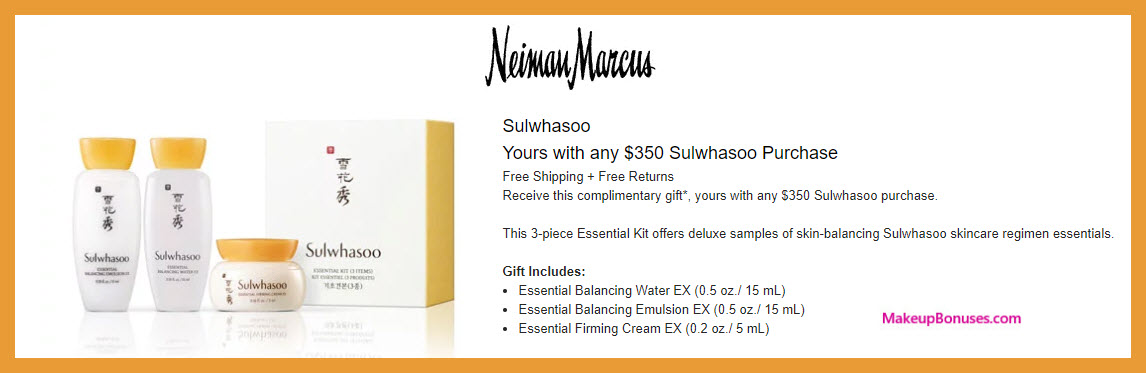Receive a free 3-pc gift with $350 Sulwhasoo purchase