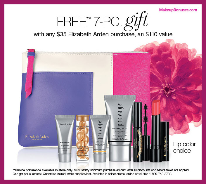 Receive a free 7-pc gift with $35 Elizabeth Arden purchase