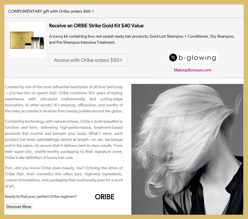 Receive a free 4-pc gift with $60 Oribe purchase