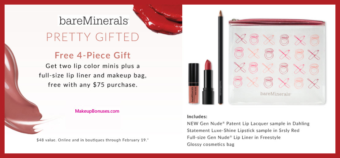 Receive a free 4-pc gift with $75 bareMinerals purchase