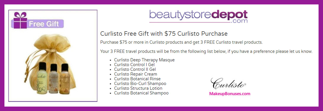 Receive your choice of 3-pc gift with $75 Curlisto purchase