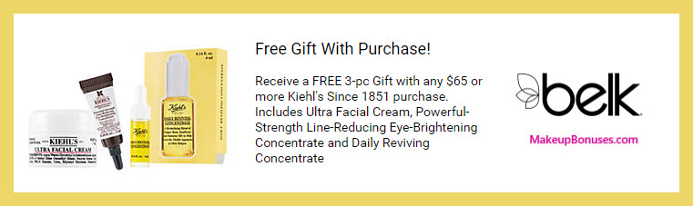 Receive a free 3-pc gift with $65 Kiehl's purchase