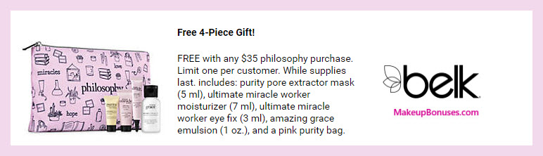 Receive a free 4-pc gift with $35 Philosophy purchase