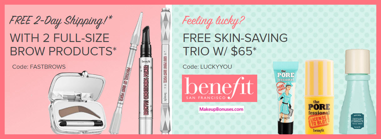 Receive a free 3-pc gift with $65 Benefit Cosmetics purchase