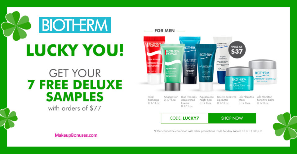 Receive a free 7-pc gift with $77 Biotherm purchase