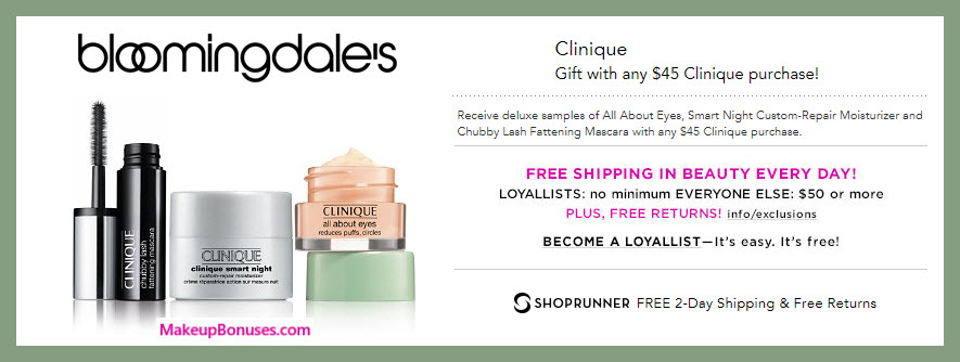 Receive a free 3-pc gift with $45 Clinique purchase