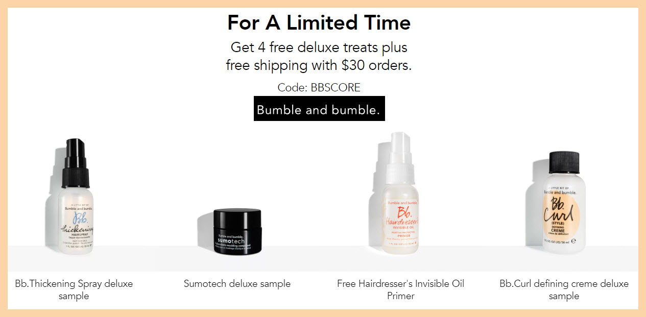 Receive a free 4-pc gift with $30 Bumble and bumble purchase