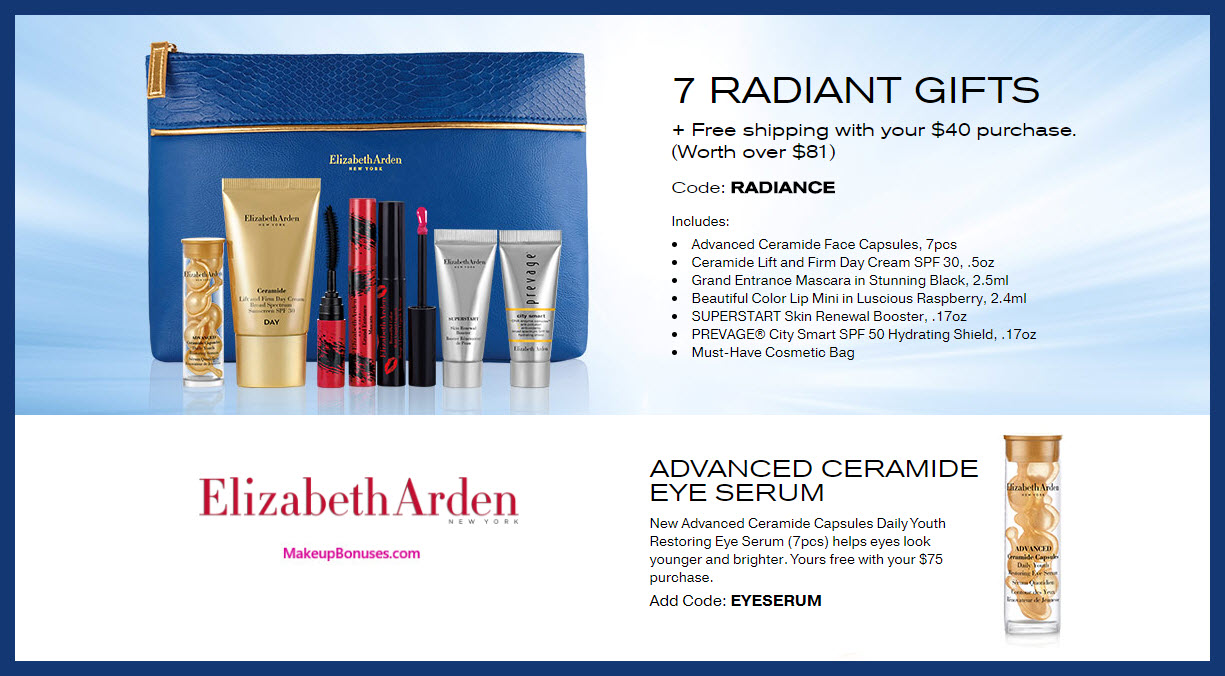 Receive a free 7-pc gift with $40 Elizabeth Arden purchase